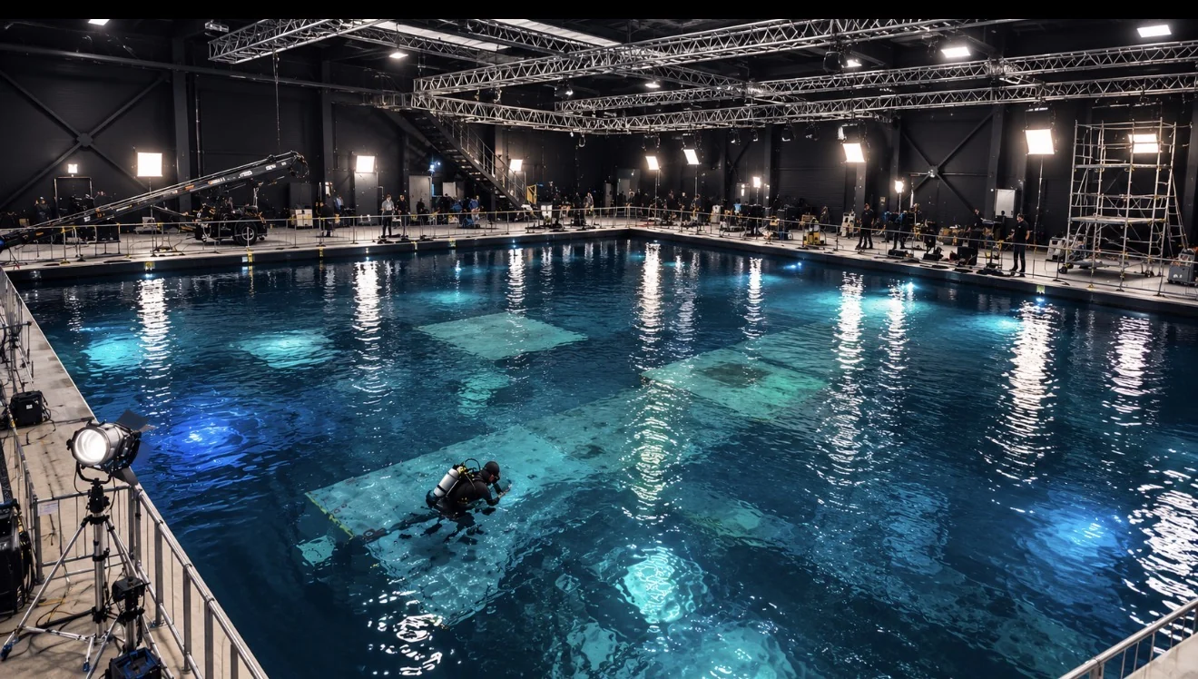 Visuel du futur bassin aquatique de tournage et de ses équipements techniques